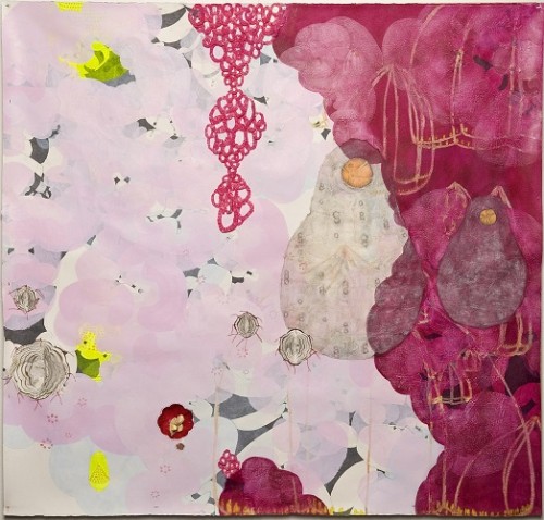 Weeping Plum, mixed media on paper, 48 x 48 inches, 2010